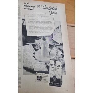 1946 Nabisco Premium Saltine Crackers Christmas Candlestick Salad Print Ad